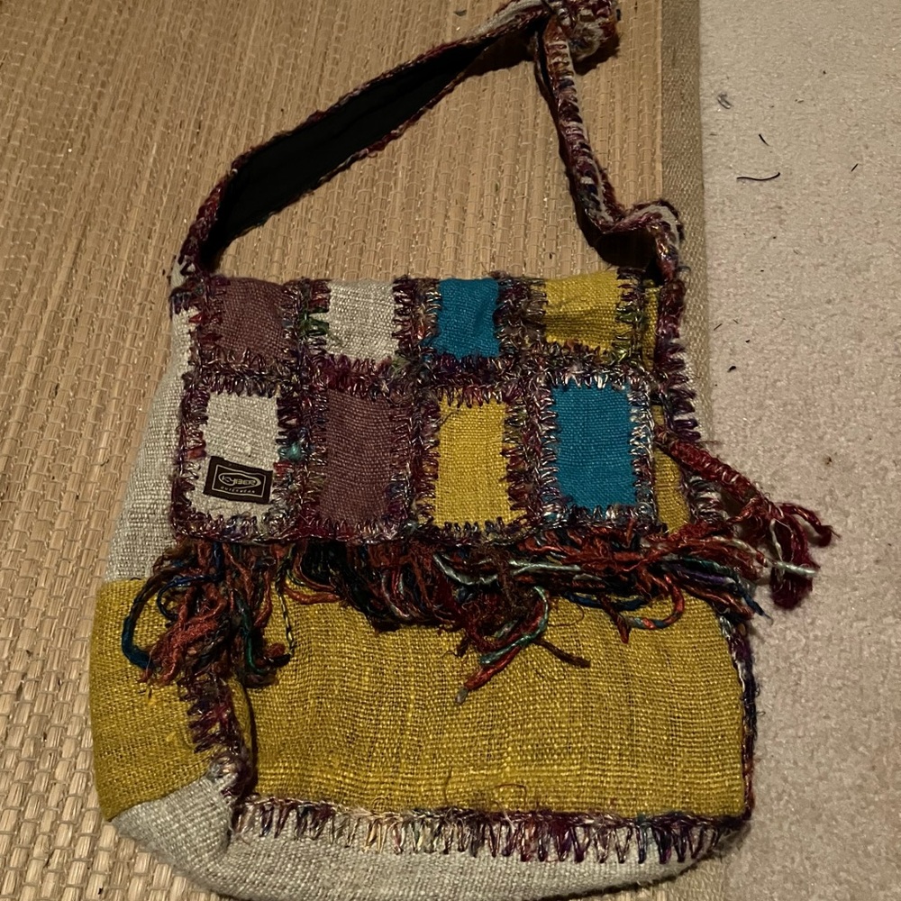 Boho burlap shoulder bag made in Napal